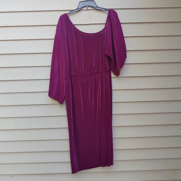 asos Plum Pleated Midi Dress NWT Accordion One-Sided Off-Shoulder Asymmetric - Picture 2 of 11